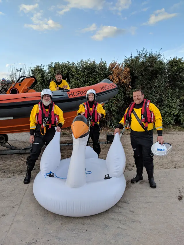 Lifeboat crew with inflateable