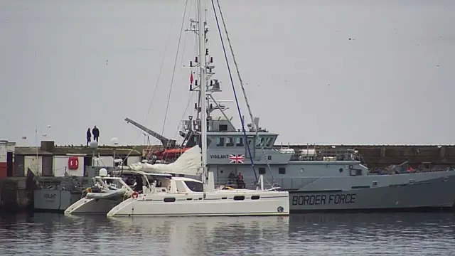 Border Force boat in Newlyn harbour.