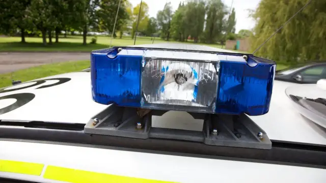 Blue light on police car