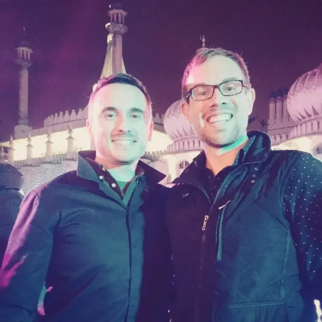 Steven and Jon Warner-Gould in front of the Brighton Pavilion