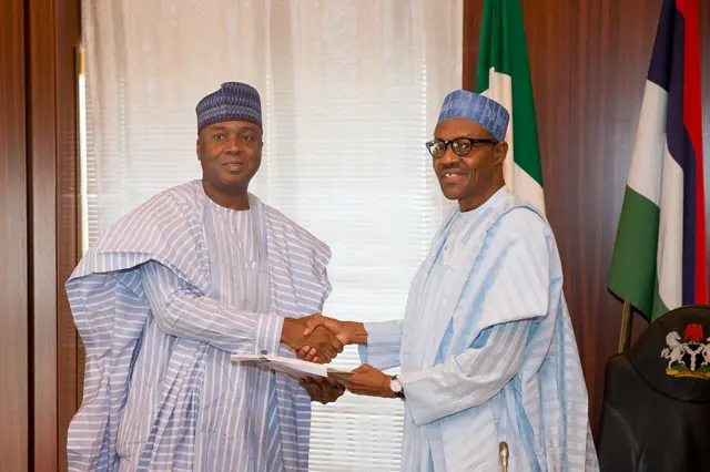 President Muhammadu Buhari receive list of confirmed screen ministers from Senate president Bukola Saraki in Abuja