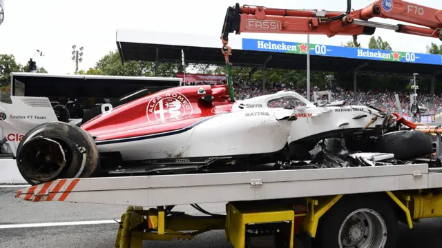 Marcus Ericsson's Sauber after a huge crash in Italian GP second practice