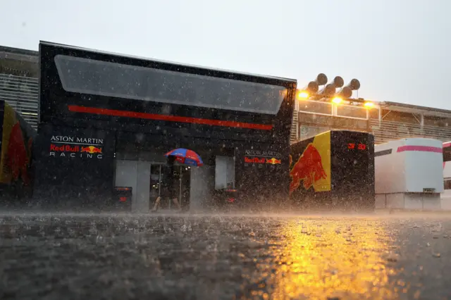 Red Bull pits in torrential rain