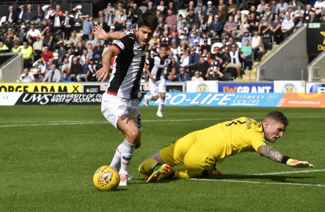 Ryan Flynn takes advantage of a Jack Hamilton error to set up St Mirren's winning goal