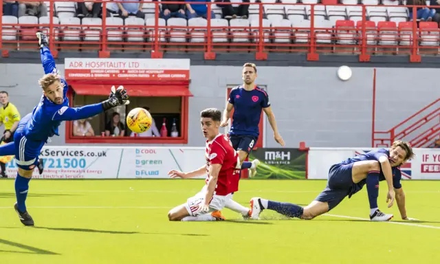 Peter Haring equalises for Hearts against Hamilton