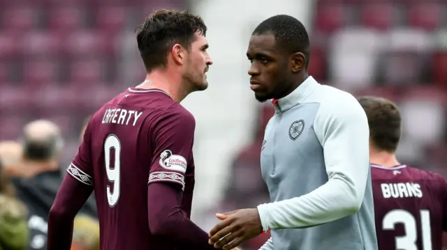 Hearts strikers Kyle Lafferty and Uche Ikpeazu