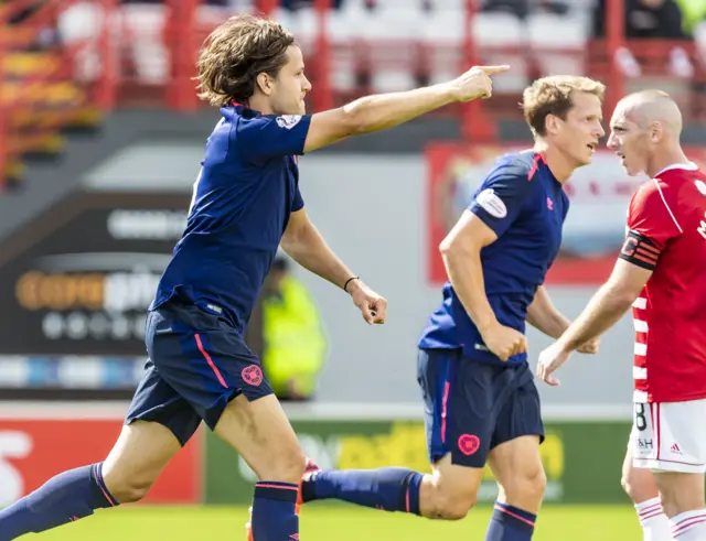 Hearts' Peter Haring celebrates his goal