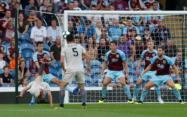 Lewis Ferguson scores with an overhead kick for Aberdeen against Burnley