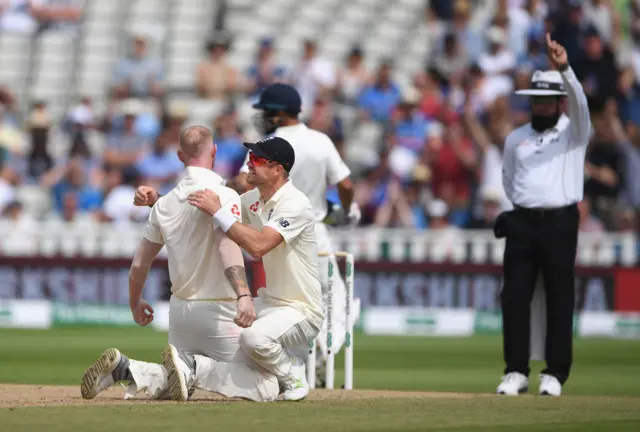 Ben Stokes and James Anderson celebrate