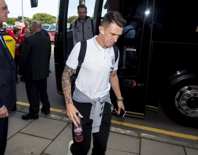 Rangers midfielder Ryan Jack arriving at Pittodrie this morning