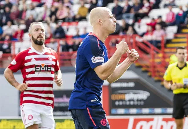 Steven Naismith celebrates scoring for Hearts against Hamilton