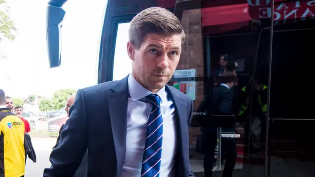 Rangers manager Steven Gerrard arrives at Pittodrie