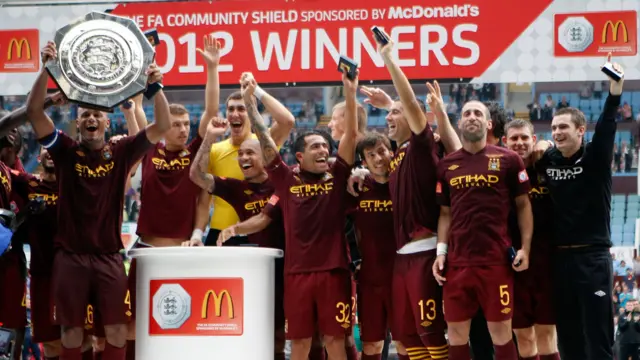 Manchester City celebrate 2012 Community Shield victory