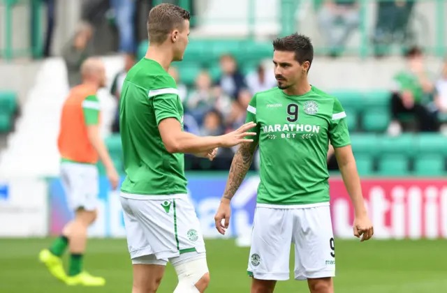 Florian Kamberi and Jamie Maclaren are on the Hibs bench this afternoon