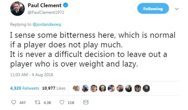 Paul Clement Tweet