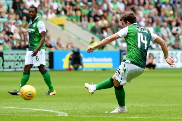 Stevie Mallan shoots Hibs in front at Easter Road