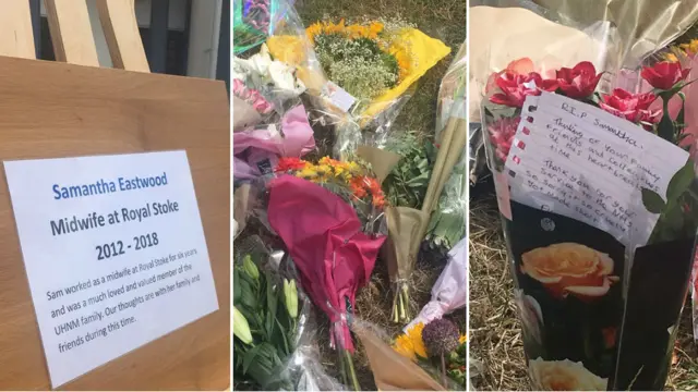 Tributes to Samantha Eastwood outside The Royal Stoke Hospital