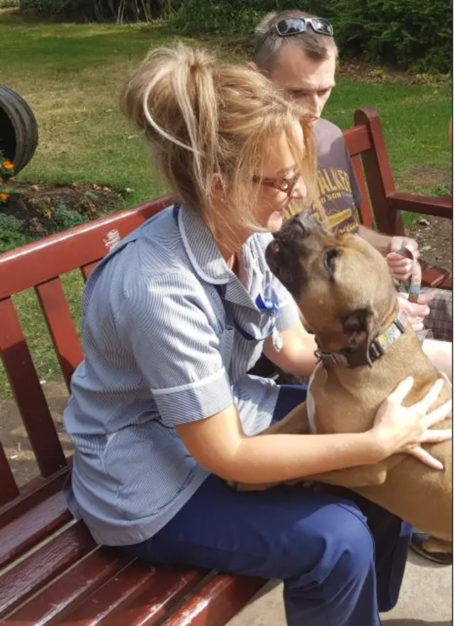 Jenny Wilson being reunited with Bruno the dog.