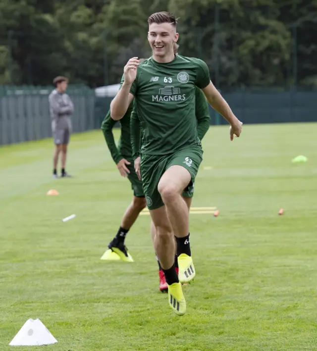 Kieran Tierney trains with Celtic on Tuesday