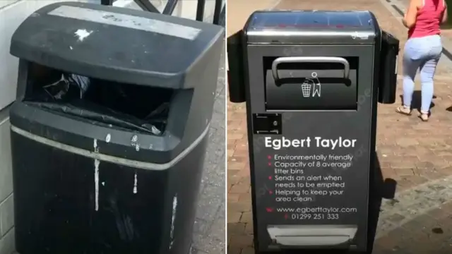 Old style bin and new style bin introduced in Worcester city centre