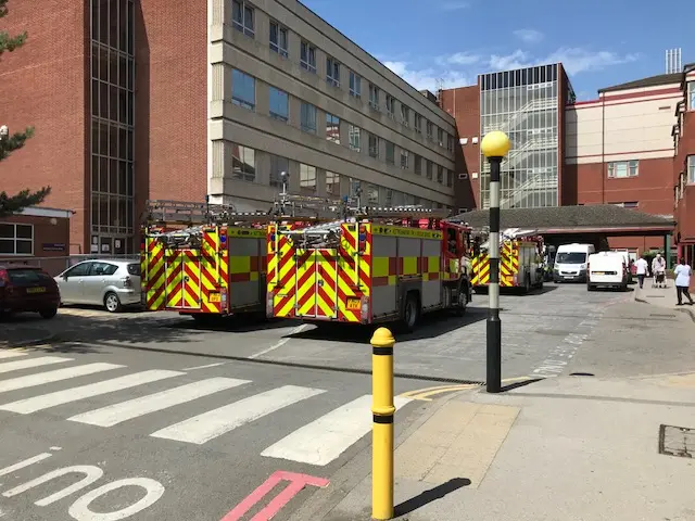 Fire engines at Nottingham's City Hospital