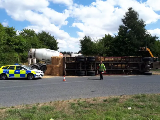 Hay trailer and cement lorry