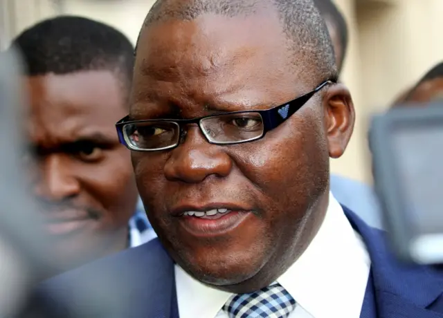 awyer Tendai Biti, former finance minister, speaks to journalits after a two-week ban on public protests issued by the police was struck down, outside Zimbabwe"s High Court in the capital Harare, September 7, 2016