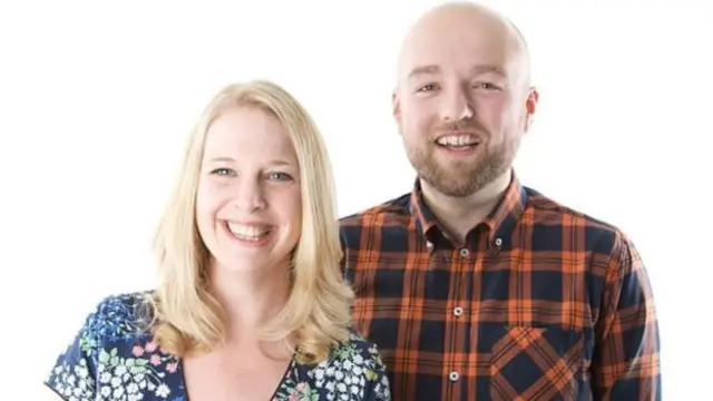 Vicki Archer with her co-host on Radio Shropshire, Adam Green