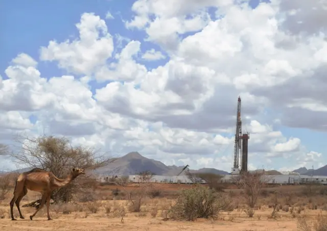 A picture taken on March 26, 2017, shows an oil drilling block managed by British company Tullow Oil at Lokichar basin in Turkana county. In just a few years water, oil and money would flow. Roads, schools and hospitals would follow.