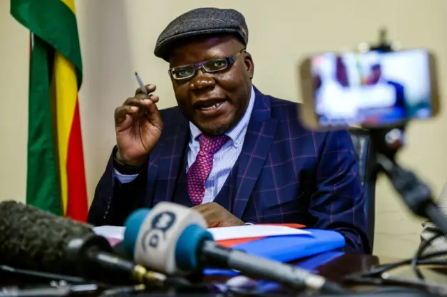 In this file photo taken on June 01, 2018 MDC Alliance Spokesperson Tendai Biti speaks during a press conference during which he announced that Zimbabwe"s opposition parties are calling for electoral reforms ahead of the July 30 general elections and that there will be street demonstrations in the capital Harare on June 5.