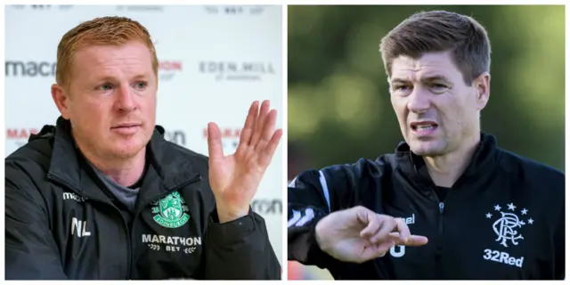 Hibs head coach Neil Lennon and Rangers manager Steven Gerrard