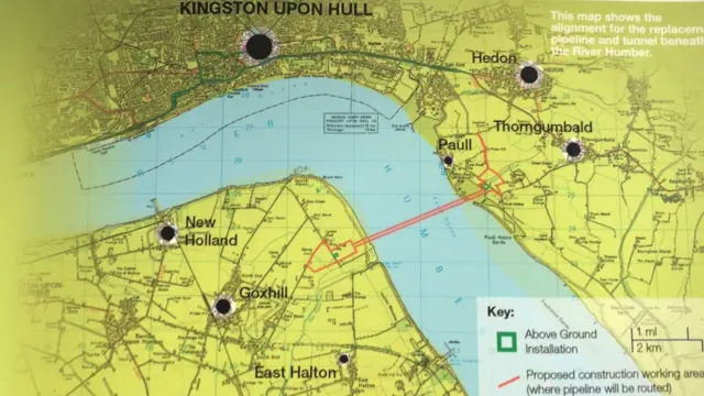 Map showing the tunnel route