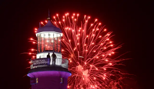 Fireworks behind Smeatons Tower