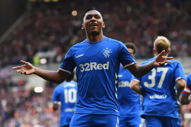 Alfredo Morelos celebrates his goal