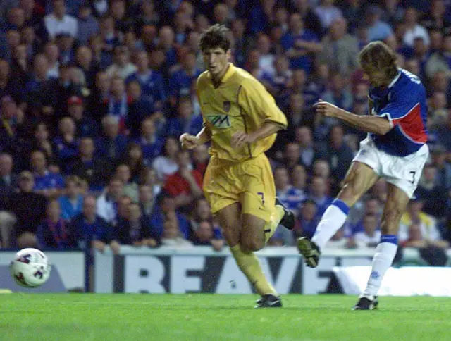 Claudio Caniggia scores for Rangers against Maribor