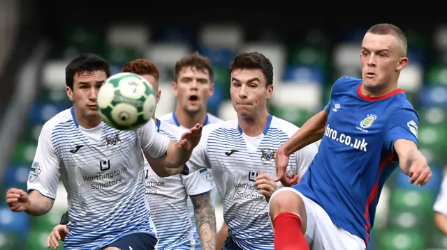 Action from Linfield against Ards at Windsor Park