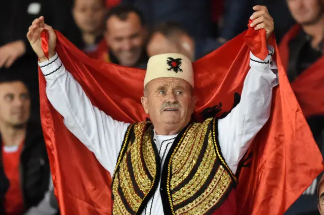 Albanian fan in national dress