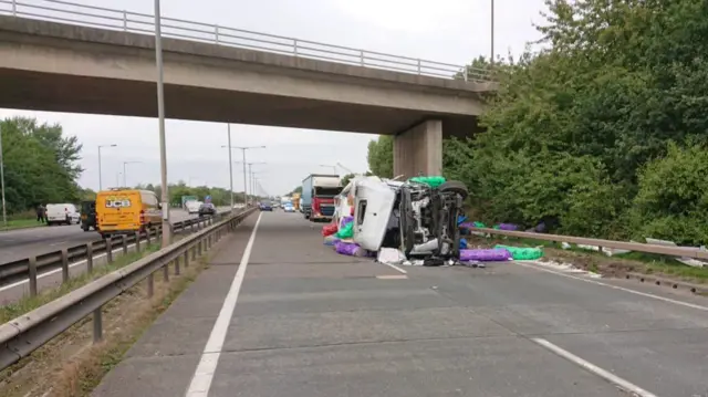 The overturned lorry