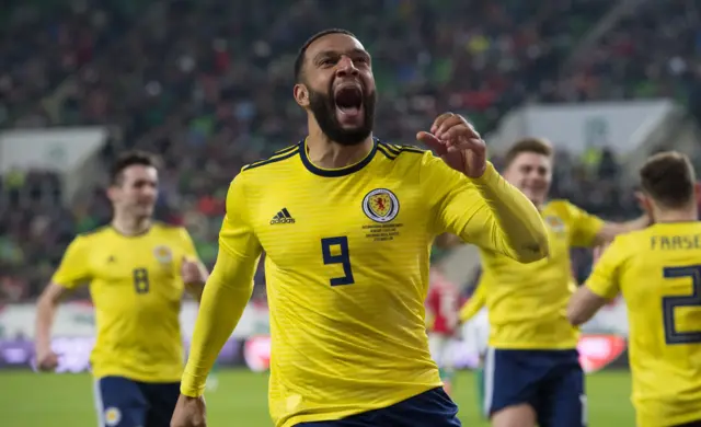 Matt Phillips celebrates scoring for Scotland against Hungary