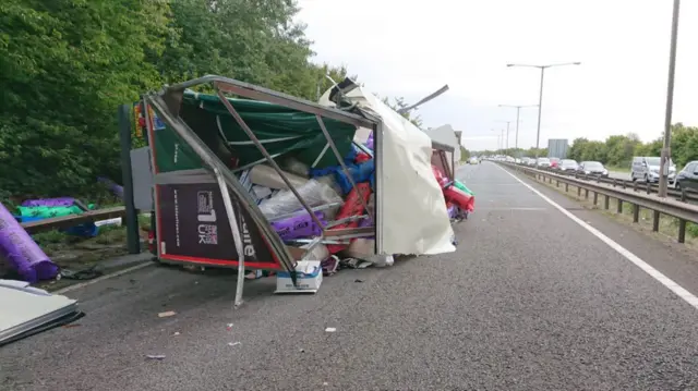 The overturned lorry