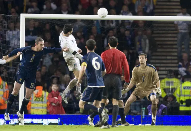 Christian Panucci scores for Italy against Scotland at Hampden in 2007