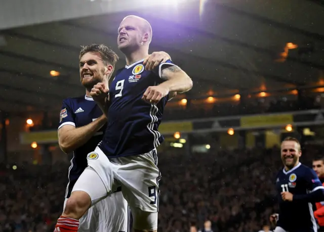 Steven Naismith celebrates scoring against Albania