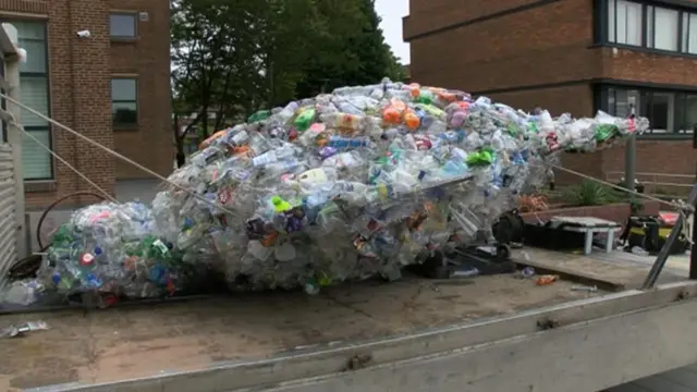 Giant sea turtle made from plastic waste