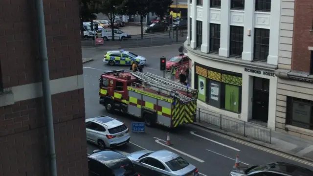 Fire service at road closure in Nottingham