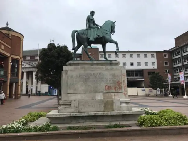 Graffiti on Coventry's Godiva statue