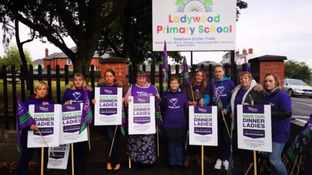 Dinner ladies on the picket line