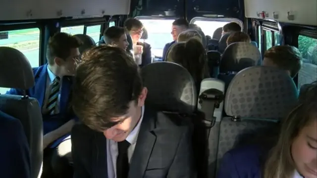 Codsall High School pupils on a mini bus