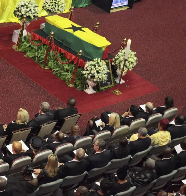 Funeral service showing coffin