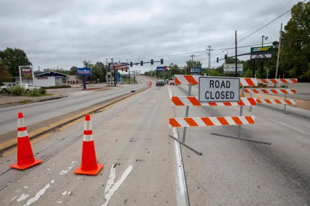 Road closed signs on highway