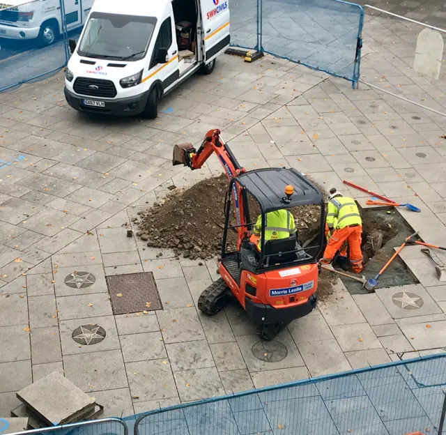 Diggers prepare the site for new statue